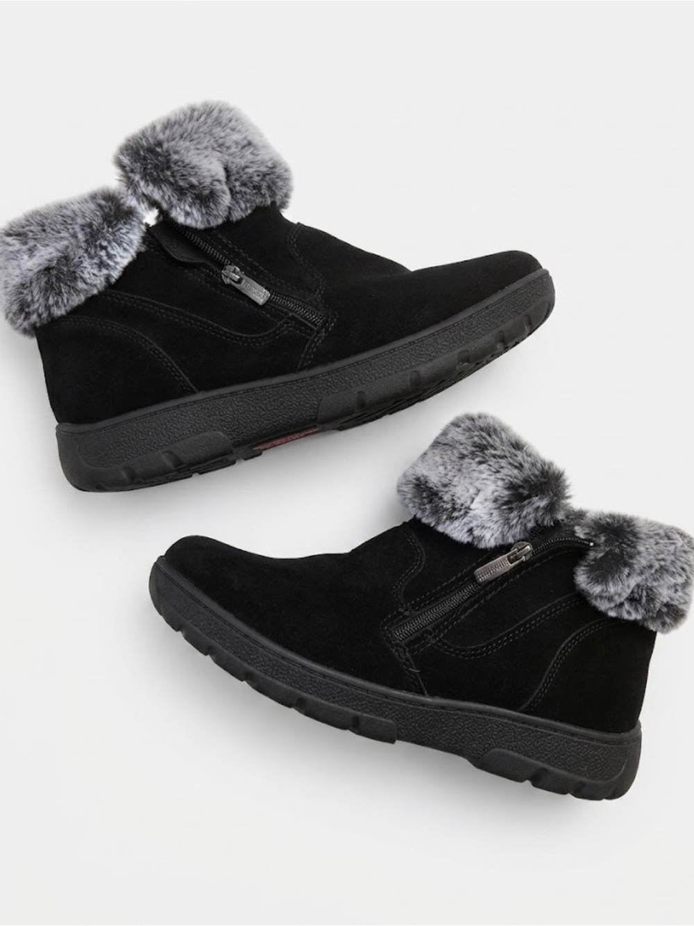 Khombu Jessica Black Suede Faux Fur Trim Ankle Boots Zip Size 9M